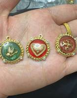 Pendentifs en émail vintage français FSSCM-6, pendentifs en forme de cœur, de rond et de nœud pour colliers, accessoires de fabrication DIY en acier inoxydable doré