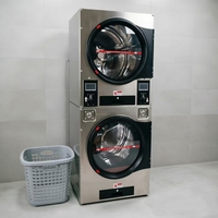 Lavadora-Secadora Comercial Apilable de 20 KG de Bajo Ruido, Operada con Monedas, Tarjeta o Código QR para Áreas de Lavado Públicas en Apartamentos