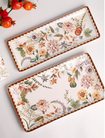 Service de vaisselle en porcelaine de style campagnard français, assiettes vintage à motifs floraux, compatibles micro-ondes, pour hôtels, restaurants et mariages