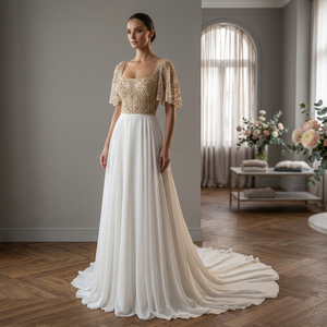 Hand Beaded Sleeveless Strapless A-Line Bridal Dress Zipper Crystal Embroidery Draped Satin Skirt Natural Waistline Floor-Length - Product Image 5