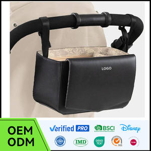 Sac d'accessoires pour poussette en cuir végétalien de conception personnalisée haut de gamme, organisateur pour bébé en PU avec porte-gobelet, sacs à couches pour maman - Product Image 1