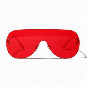 Gafas de Sol de Moda 2019, Estilo Vintage para Mujer, Montura Grande, Lentes de una Pieza, Color Rojo, Montura Extra Grande sin Aro - Product Image 2