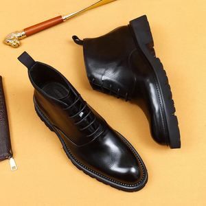 Bottes Chelsea d'hiver haut de gamme pour hommes, bottines en cuir véritable, style britannique, brogue, semelle épaisse, doublure respirante, chaudes - Product Image 3