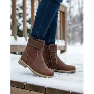 Botas de Tobillo de Moda para Niñas, con Parte Superior de Piel Marrón, Estilo Vaquero, Cómodas, para Regalo - Product Image 6