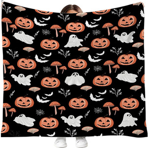 Halloween Trick Or Treat Throw Blanket Rectangular Polyester Cotton Printed Eco-Friendly Machine <b>Wash</b> Home Use Autumn Style - Product Image 5