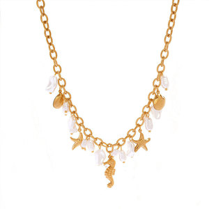 Collares de Moda Hawaiana de Verano, Joyería de Acero Inoxidable 316L, Collar de Perlas Marinas Chapado en Oro de 14k y 18k para Mujer - Product Image 5