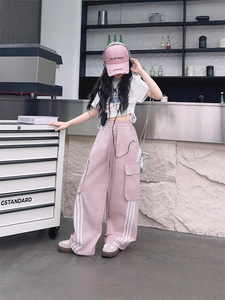 <span class=keywords><strong>Pantaloni</strong></span> <span class=keywords><strong>Cargo</strong></span> per ragazze americane per ragazze estate <span class=keywords><strong>pantaloni</strong></span> sportivi Casual a strappo in colori caramella con motivi stampati per ragazzi grandi - Product Image 5