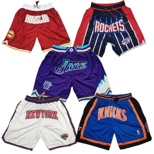Groothandel Nieuwe Just Heren Knick Don Pocket Raket Basketbal Shorts Hiphop Borduurwerk Mesh Sportkleding Houston York