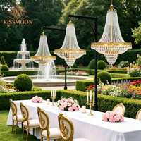 Lustre de plafond de luxe à commande par interrupteur, style mariage français, avec rideau de perles de cristal, LED solaire pour la décoration de scène événementielle