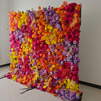 NIKA Panneau de fond de scène en tissu dégradé avec support enroulable, motif floral rose, mur de fleurs artificielles en soie pour décoration de mariage