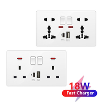 Prise murale universelle 5 broches en plastique 3.1A USB C, interrupteur électrique d'éclairage mural 1/2/3/4 Gang, prise de charge rapide UK Type-C 18W