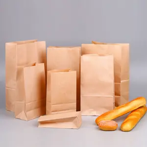 HDPK Reused Recyclable Brown Rope Handle Bags Square Bottom Kraft Paper Bag Food