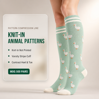 Chaussettes de compression montantes à motif animalier en jacquard tricoté pour infirmières, soulagement des crampes nocturnes