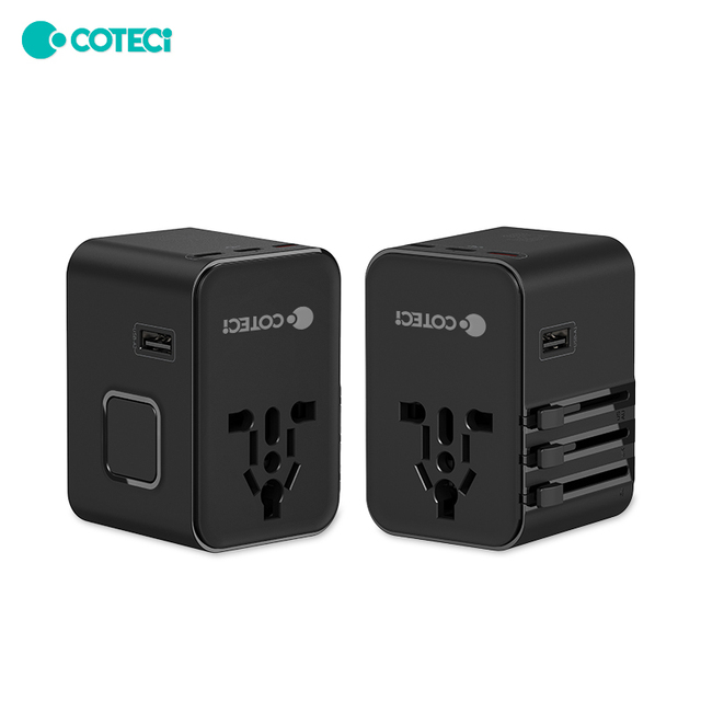 COTECi Fast Charge 45W GaN PD 3.0 Type C USB-A Travel Adapter USB C Universal All in One Worldwide Travel Adapter Plug