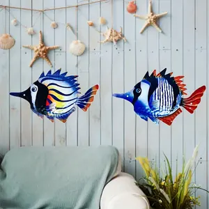 海洋海鱼装饰品壁挂壁挂艺术装饰金属鱼工艺品壁挂装饰铁艺阳台摆件