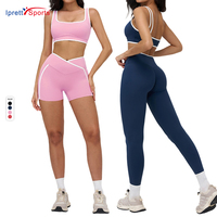 Nouvel Arrivage – Ensembles d'Entraînement 4 Pièces pour Femmes et Filles – Couleurs Contrastées, Coupe Ajustée, Pantalon à Décolleté en V, Soutien-Gorge de Sport, Haut à Bretelles – Ensembles de Yoga