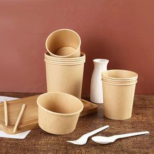 Nhà Hàng Sử Dụng Kraft Giấy Đi Đi Hộp Để Đi Thực Phẩm Container Thực Phẩm Dùng Một Lần Hộp Súp Cup Với Nắp - Product Image 4