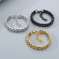 Bracelet unisexe pour couple, en acier inoxydable, fait main, plaqué or, à maillons géométriques