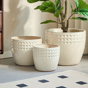 <b>Ceramic</b> <b>Flower</b> <b>Pot</b> Set Of 3 15 12 9 Inch White Diamond Pattern <b>For</b> Indoor Outdoor Use - Product Image 3
