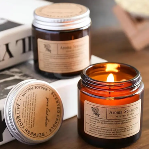 Commercio all'ingrosso marrone ambra barattolo di vetro profumato candela decorazione di lusso per la casa profumata candela di cera di soia con coperchio in alluminio per la decorazione della casa - Product Image 3
