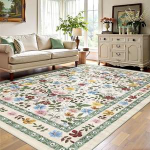 Tapis rectangulaire en velours cristal à motifs floraux, antidérapant, en fibre de polyester, pour la décoration de la maison et du salon - Product Image 2