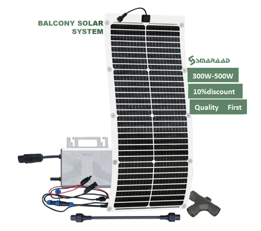 SMARAAD panel surya fleksibel 300 watt, bank daya panel surya untuk balkon rumah memakai panel tenaga surya