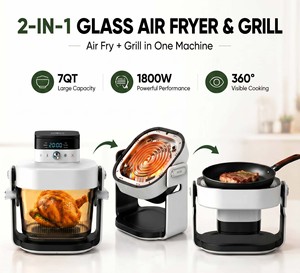 2 In 1 Glass Air Fryer Grill 7QT Friggitrice Ad Aria Con Vetro Digital Air Fryer <b>Oven</b> For Italy OEM - Product Image 3