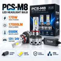 Feux avant LED pour voiture PCS-M8 170W 17000LM avec puce matricielle 4070, double tube en cuivre, H7 H11 9005 9006, IP68, homologués DOT E-mark FMVSS
