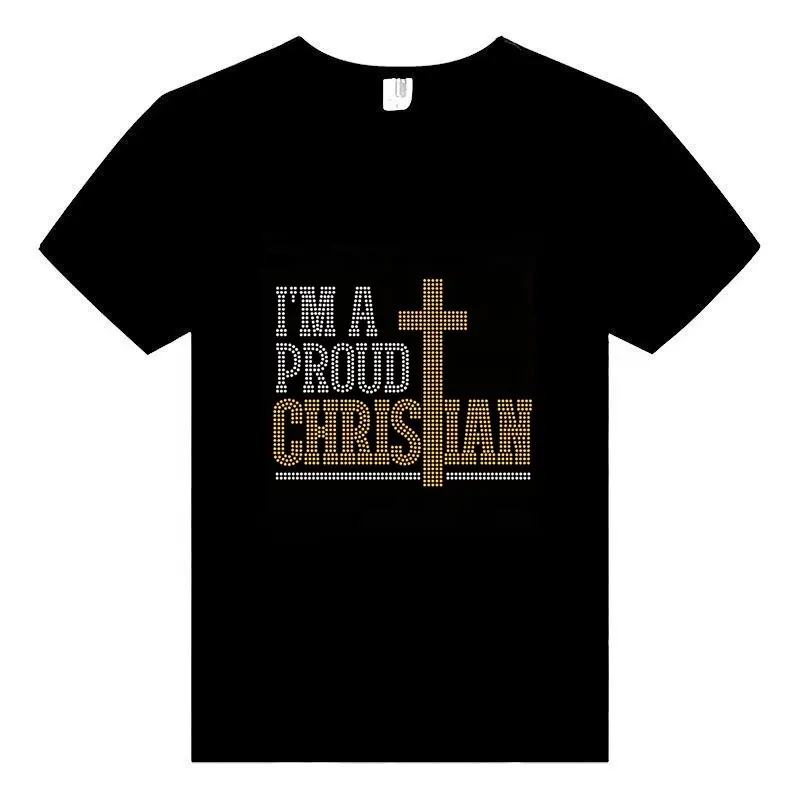 Heiß Ich bin ein stolzes Christian Cross Custom Strass Transfer Design Bügeln auf Motiv Wärme übertragungs bild für T-Shirts