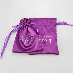 Sang Trọng màu tím dày đặc lụa satin túi đồ trang sức gói quà tặng Pouch dây kéo túi với biểu tượng tùy chỉnh cho tóc bó Tóc Giả Bụi Túi - Product Image 2
