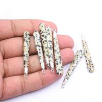 Pendentif en jaspe dalmatien 48-50 MM, forme allongée en goutte, laiton plaqué argent, pour la création de bijoux