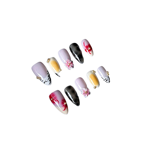 <span class=keywords><strong>Ongles</strong></span> à presser 3D en acrylique de luxe, faits main, motifs floraux, longueur moyenne/courte, vente en gros - Product Image 2