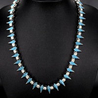 Collar de Cadena Cubana con Puntas de Pirámide de Esmalte Azul de Aleación, Plateado y con Incrustaciones de Diamantes de Imitación, para Hombres y Mujeres, Joyería Hip Hop, Accesorios de Moda