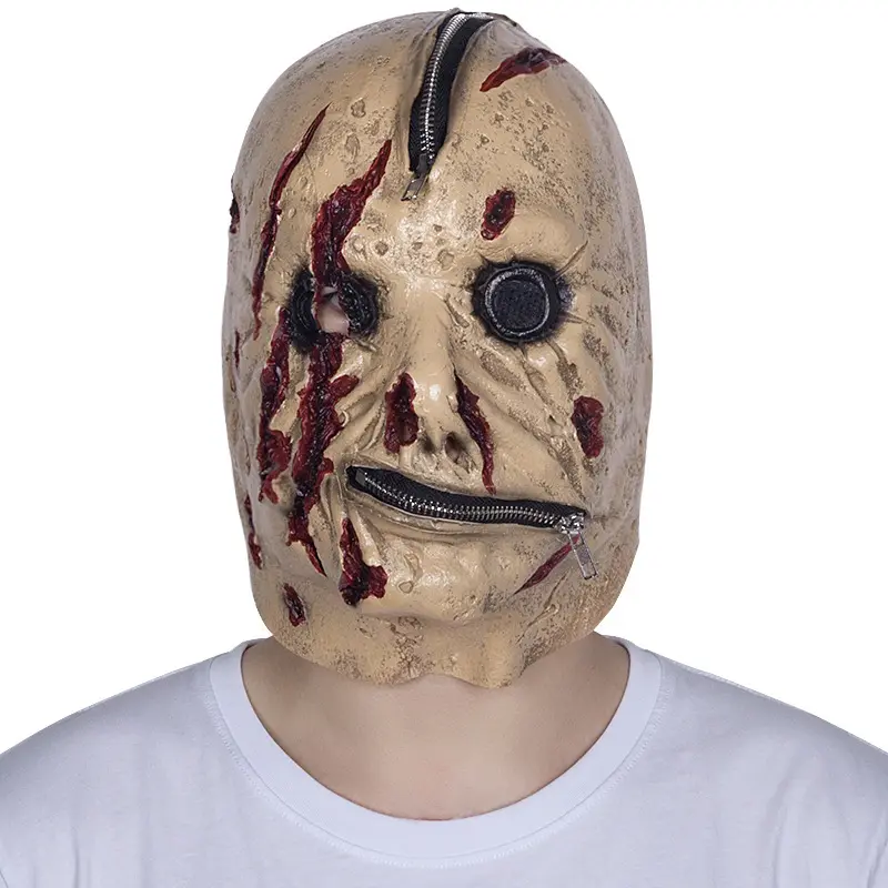 Masker Halloween topeng horor ritsleting mulut buruk menakutkan topeng Halloween topeng lateks menakutkan