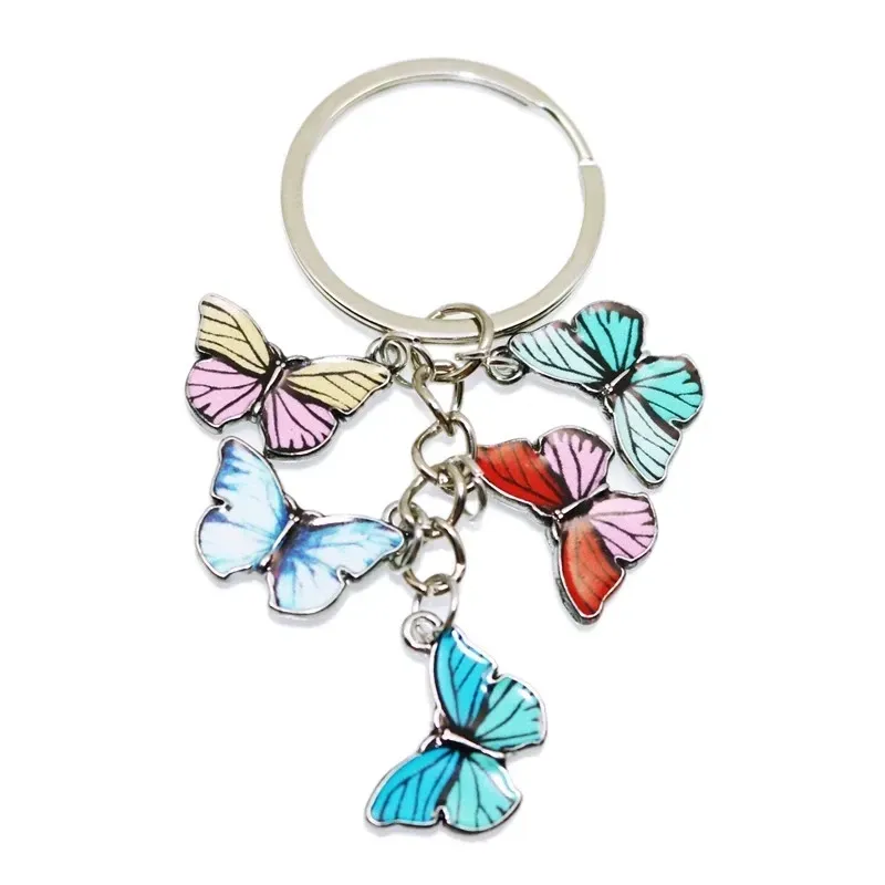 Custom Enamel Colorful Butterfly Pendant Keychain Insects Car Key Rings Women Bag Accessories Christmas Xmas Gifts