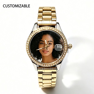 <span class=keywords><strong>Montre</strong></span> <span class=keywords><strong>Femme</strong></span> Dorée Brillante à Succès Commercial, Cadran Personnalisé, Lunette Sertie de Diamants, Bracelet en Acier Inoxydable, Idéale pour la Mode Africaine - Product Image 1