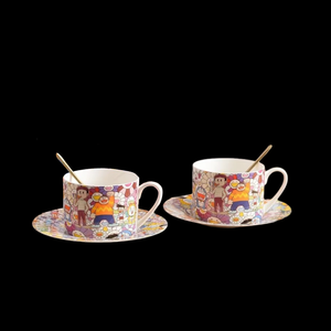 Taza de Café de Porcelana Fina de Alta Calidad, Taza de Té de Cerámica con Diseño de Dibujos Animados, Juego Moderno de Taza y Platillo para Bodas - Product Image 1