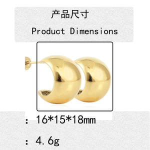 Gold Titanium Steel Hoop <b>Earrings</b> <b>Moon</b> Shape U-Shape Everyday Wear 19044 - Product Image 4