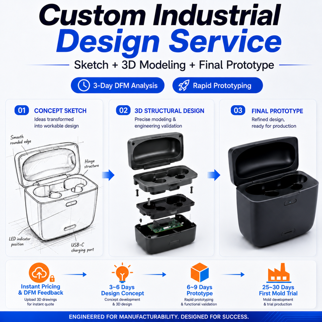Custom Industrial Design Service 3D Product Design & Structural Engineering 3-Day DFM Analysis Rapid Prototyping