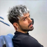 Perruque Homme Tendance Européenne et Américaine, Courte, Couleurs Mixtes, Style Texturé, Volumineuse, Cheveux Raides, Élégante, Moelleuse, en Fibre Synthétique