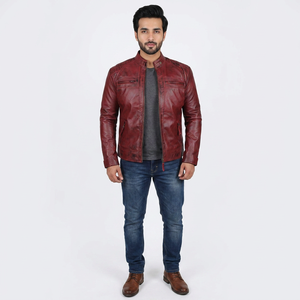 Chaqueta Varsity de Cuero Genuino para Hombre, Cuello Alto Recubierto, Estilo Vintage, Logotipo Frontal, Venta al Por Mayor, Personalizada, 100% Original - Product Image 1