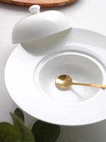 Assiette en céramique de haute qualité de style nordique avec couvercle, design moderne, assiette de service pour soupe, usage domestique, hôtels et restaurants élégants