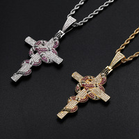 Pendentif Hip Hop Punk en Argent, Sertissage Diamanté, Motifs Serpent Corail Torsadé, Python, Apep et Croix