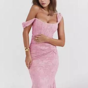 Robe de Soirée Élégante et Modeste pour Bal de Promo, Sexy, Col en V Profond, Taille Fine, Jacquard, Coupe Droite, Vente en Gros de Vêtements - Product Image 1