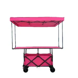 420L Yüksek Kaliteli 4 Pozisyonlu Yükseklik Ayarlı Ağır Hizmet Tipi Katlanabilir Kamp Arabası, Tenteli, Pembe Geniş Tekerlekli, Kamp ve Satıcı Arabası İçin - Product Image 6