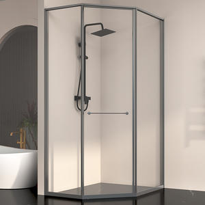 Puerta Corredera de Vidrio Templado en Forma de Diamante con Marco para Hoteles, Casas de Huéspedes, Baños, Separación de Zonas Secas y Húmedas, Cuarto de Ducha - Product Image 3