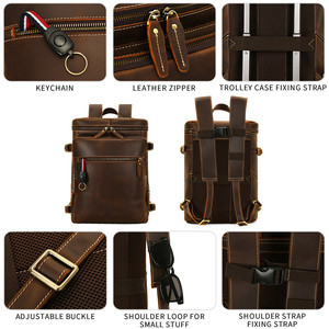 Custom Vintage Cowhide Travel Laptop Handmade Business Work Bag Crazy Horse <strong>Leather</strong> BackPack Men Genuine <strong>Leather</strong> Backpack - Product Image 3