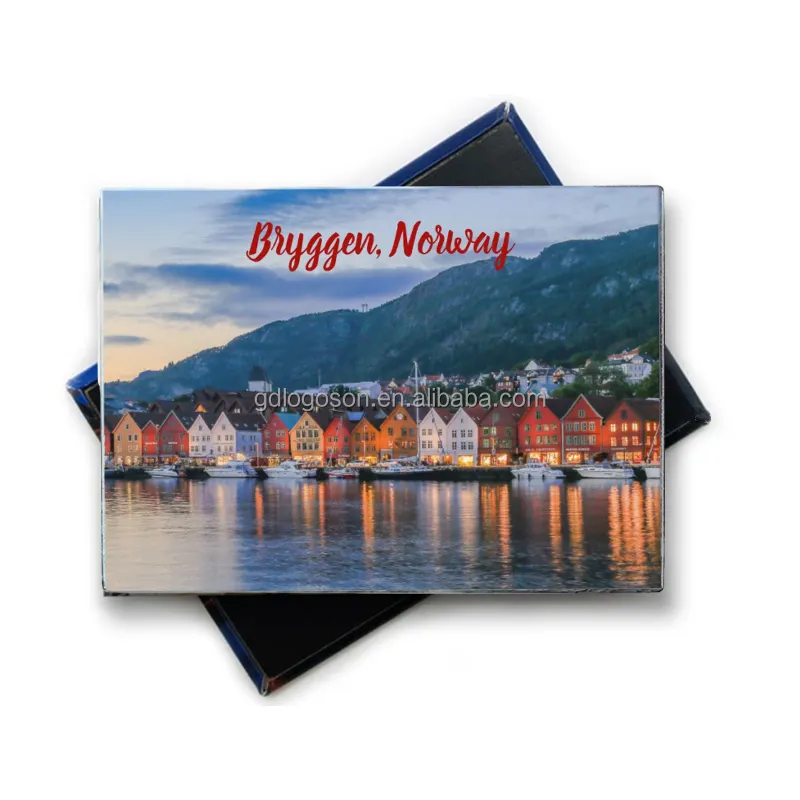 Impressão a cores personalizada Ímãs Norte da Europa Património Mundial de Bryggen Bergen Noruega Lembrança Ímã de geladeira em papel estanho