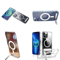 Casing Magnetik Transparan Pelindung dengan Stand untuk iPhone 11 12 13 14 15 16 Pro Max 17 Air Plus, Kompatibel dengan Pengisian Daya Nirkabel