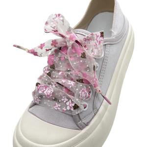 Yh שטוח ניילון סאטן שרוכים שקופים בד אורגנזה מודפס לכל סוגי הנעליים - Product Image 5